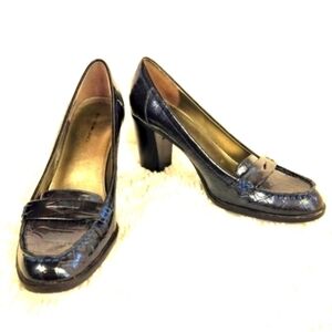 Bandolino Abenzio croc embossed black leather loafer heels academia preppy 9.5